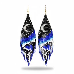 Chic Black and Blue Beaded Earrings